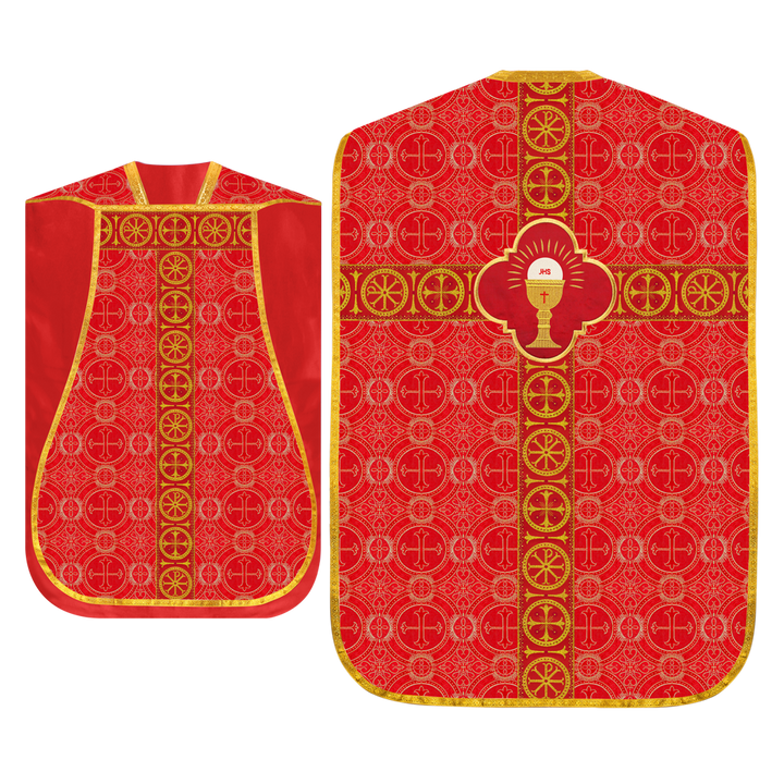 Roman Chasuble Vestment with Spiritual Motif and Ornate Braids