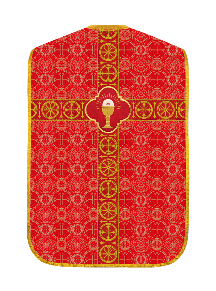 Roman Chasuble Vestment with Spiritual Motif and Ornate Braids