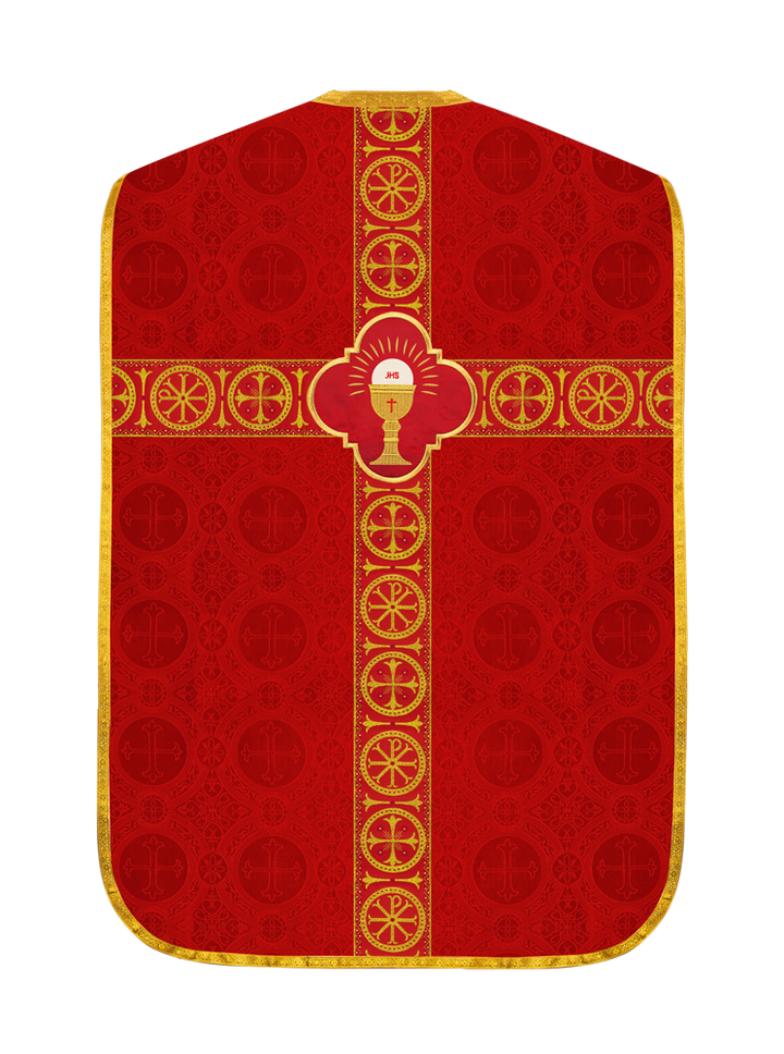 Roman Chasuble Vestment with Spiritual Motif and Ornate Braids