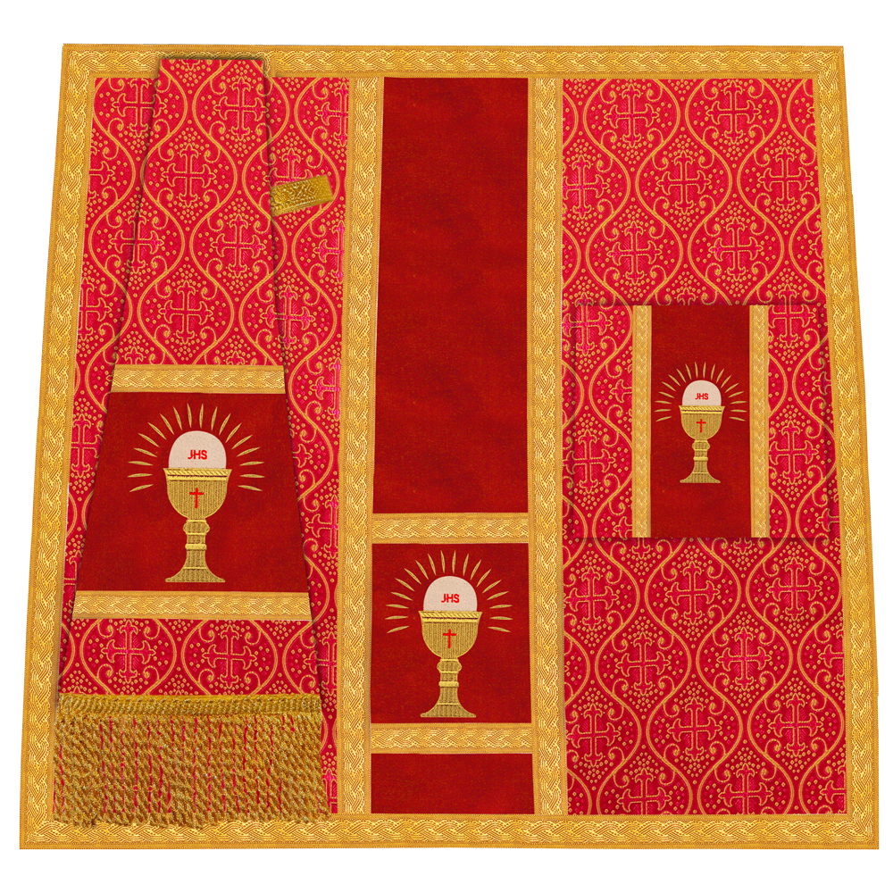 Roman Chasuble Vestment with Spiritual Motif and Ornate Braids