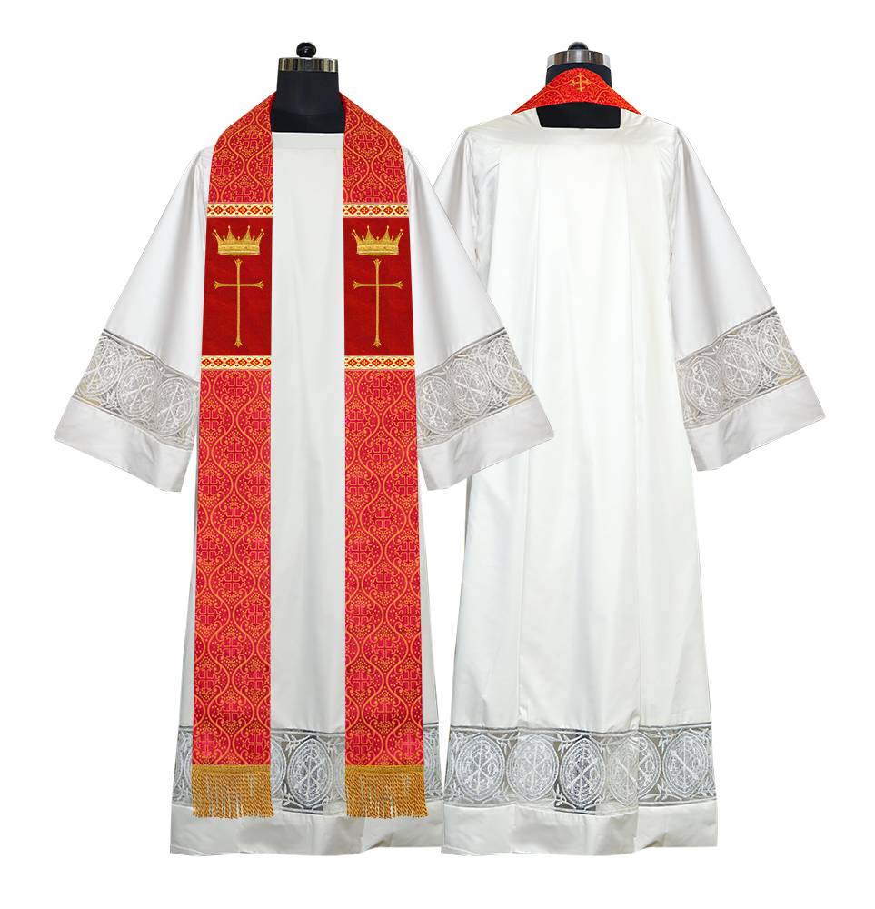 Pastor Clergy Stole with Spiritual Cross and Crown Embroidery