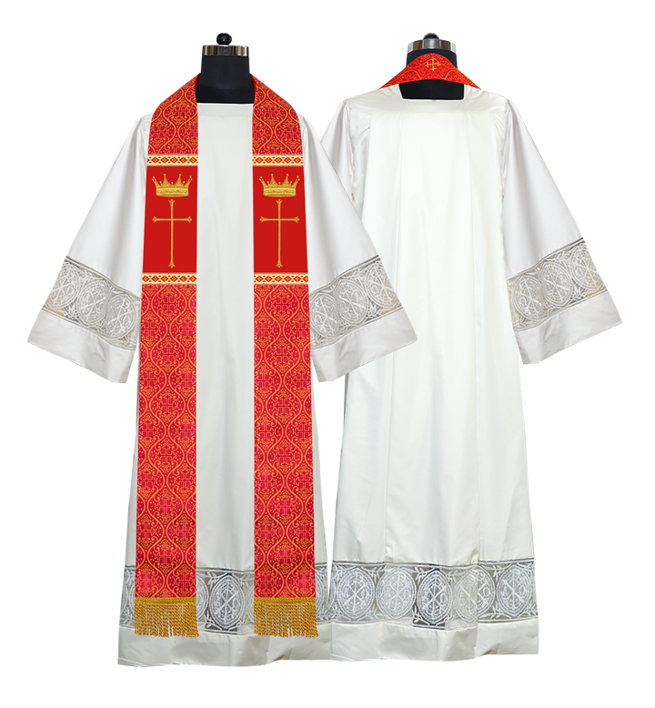 Pastor Clergy Stole with Spiritual Cross and Crown Embroidery