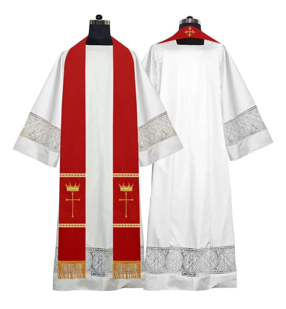 Pastor Clergy Stole with Spiritual Cross and Crown Embroidery