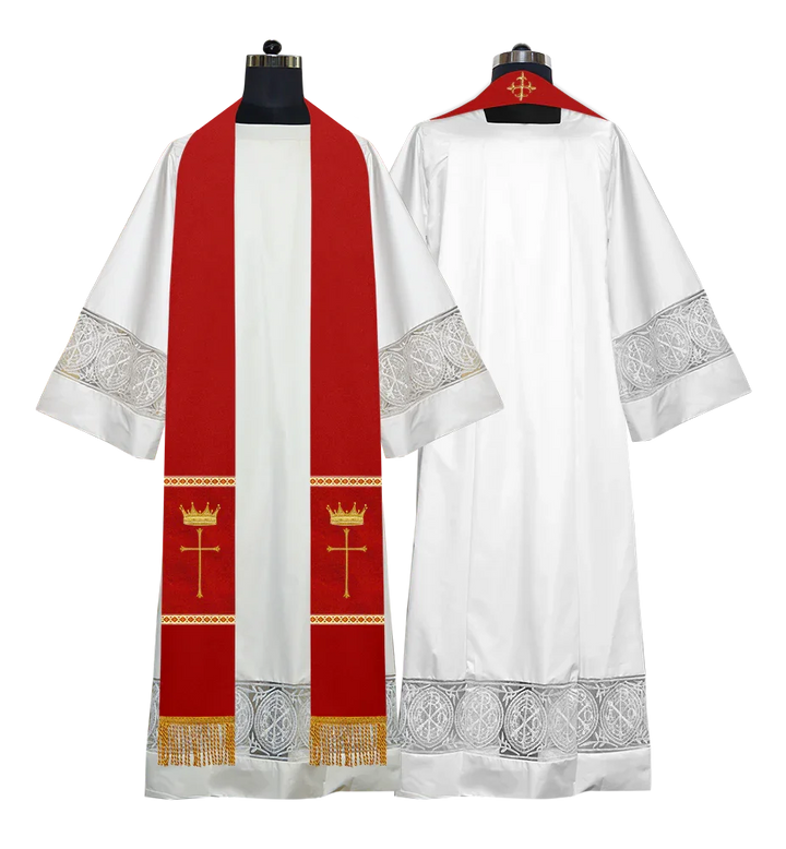 Pastor Clergy Stole with Spiritual Cross and Crown Embroidery