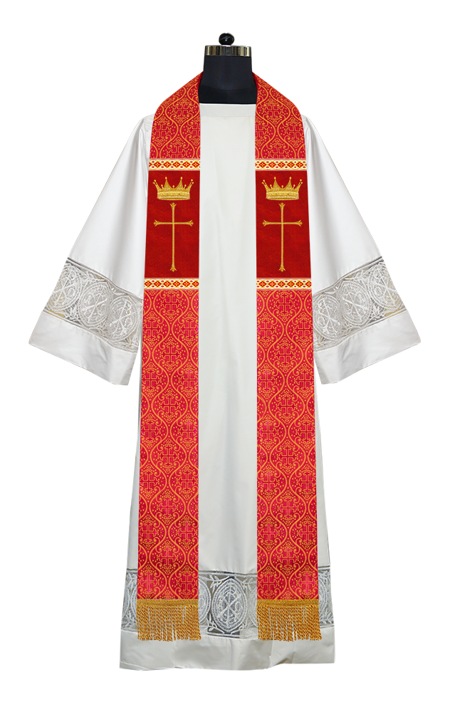 Pastor Clergy Stole with Spiritual Cross and Crown Embroidery