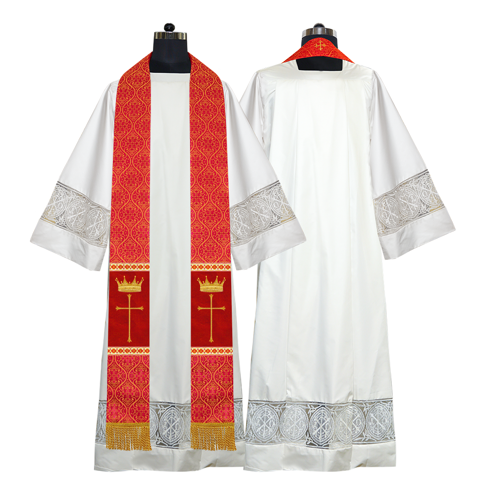 Pastor Clergy Stole with Spiritual Cross and Crown Embroidery