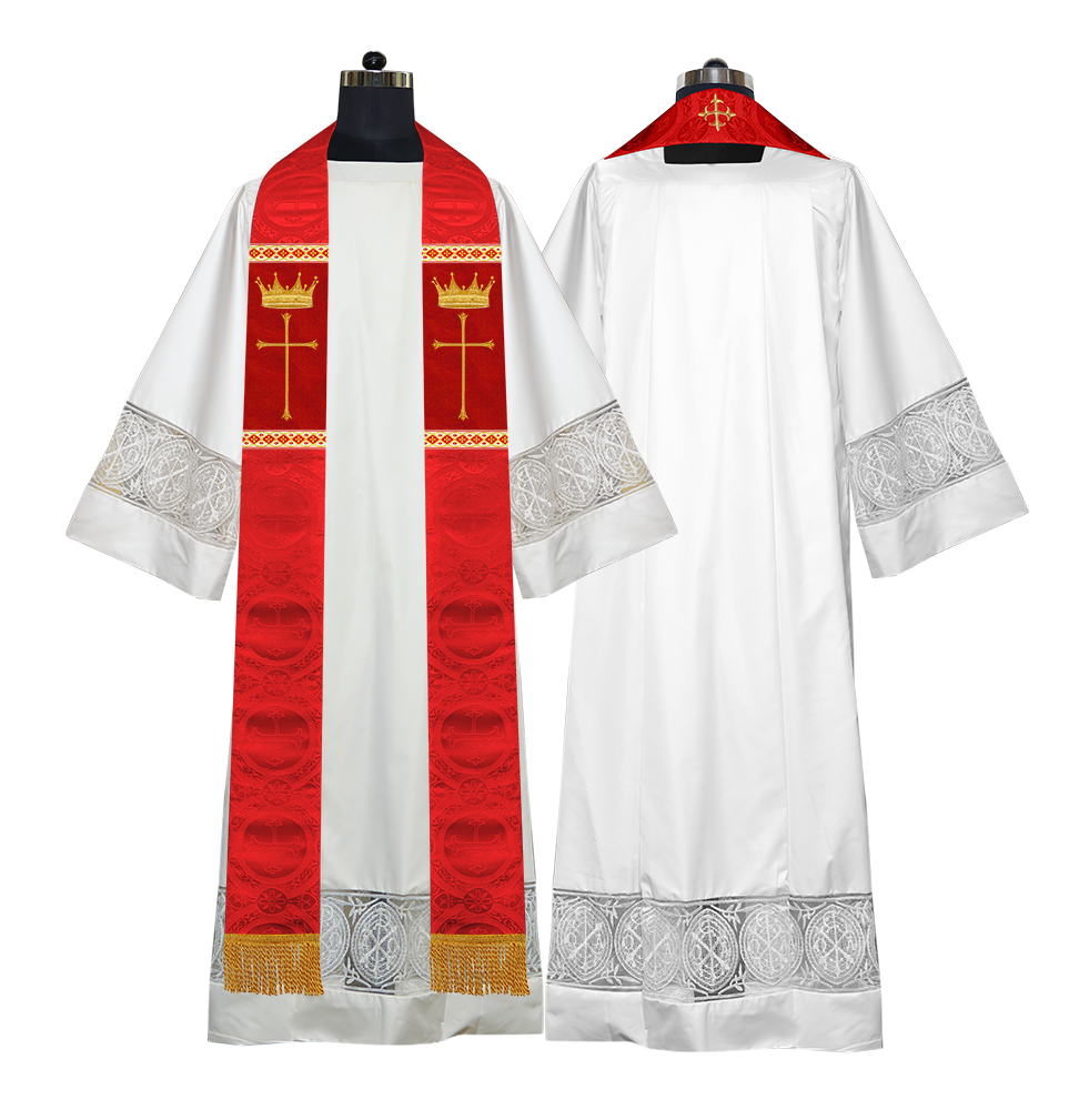 Pastor Clergy Stole with Spiritual Cross and Crown Embroidery