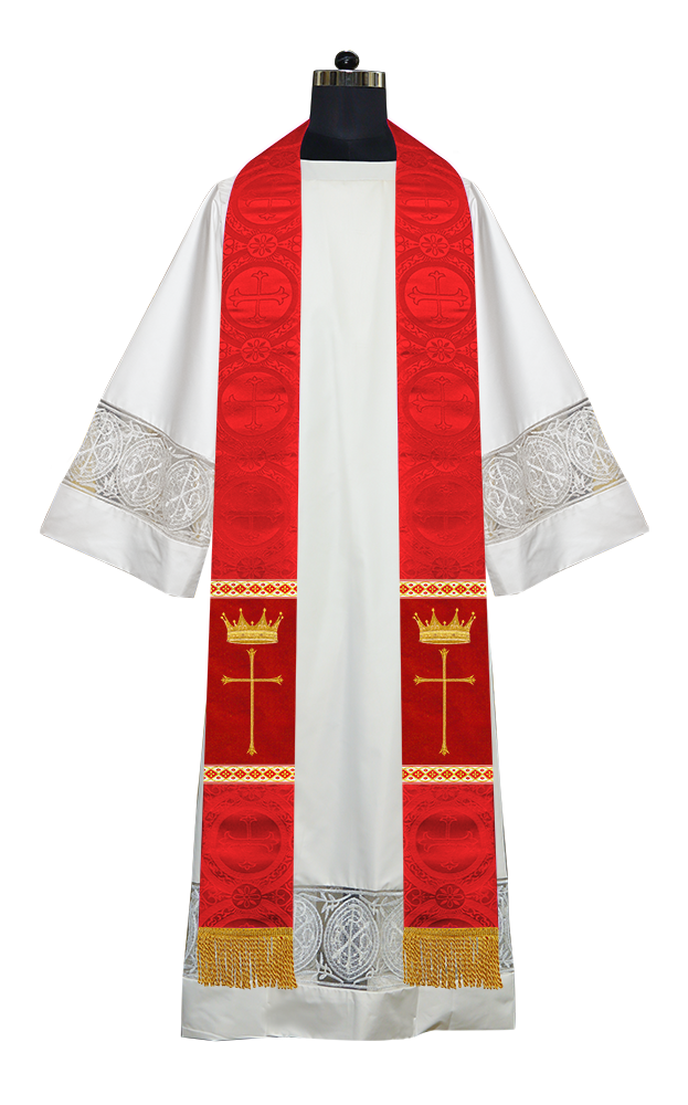 Pastor Clergy Stole with Spiritual Cross and Crown Embroidery