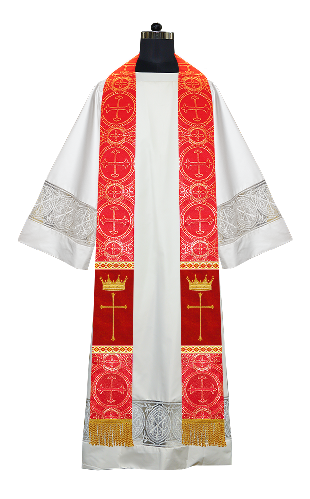 Pastor Clergy Stole with Spiritual Cross and Crown Embroidery