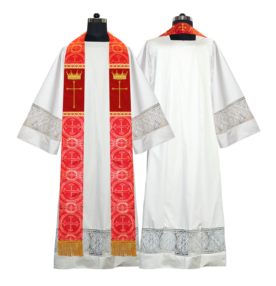 Pastor Clergy Stole with Spiritual Cross and Crown Embroidery