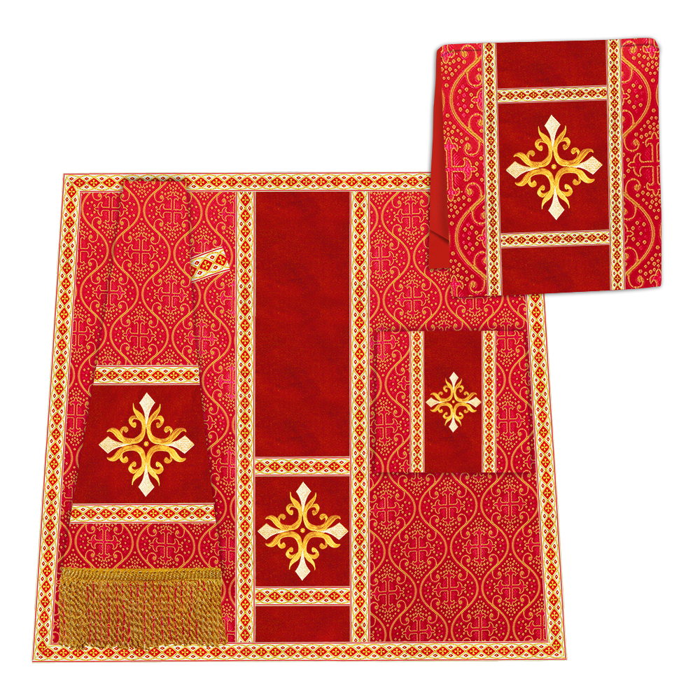 Gothic Chasuble Vestment with Embroidered Cross and Trims