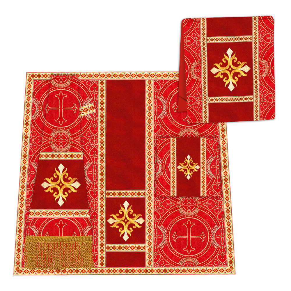 Gothic Chasuble Vestment with Embroidered Cross and Trims