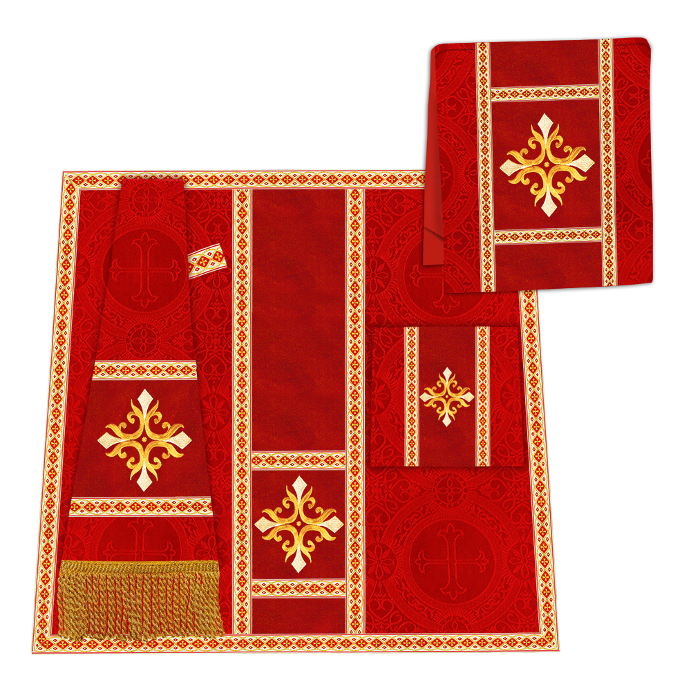 Gothic Chasuble Vestment with Embroidered Cross and Trims