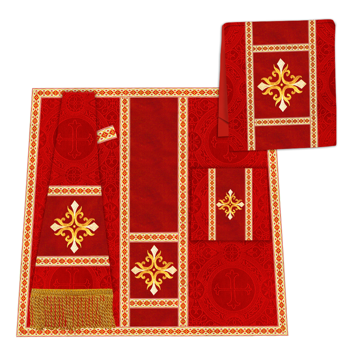 Gothic Chasuble Vestment with Embroidered Cross and Trims