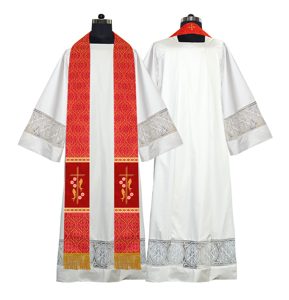 Clergy Stole with Embroidered Fish and Loaves