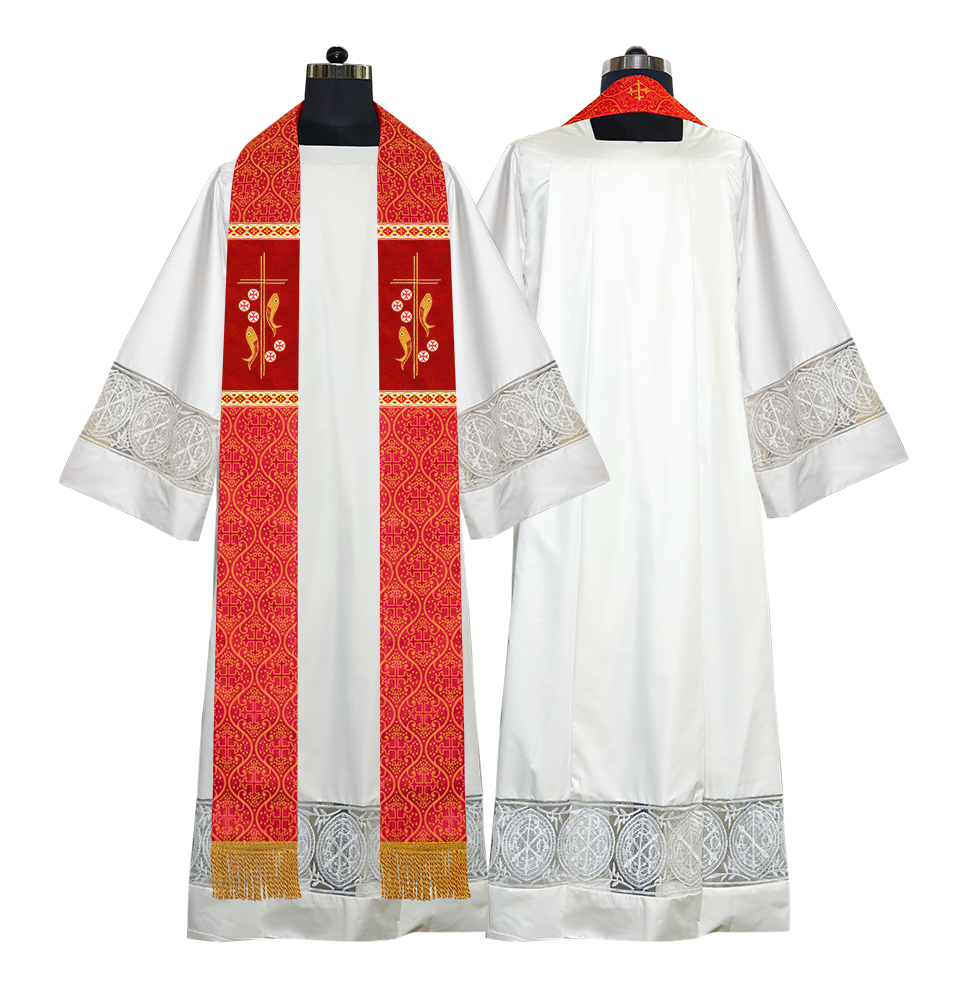 Clergy Stole with Embroidered Fish and Loaves