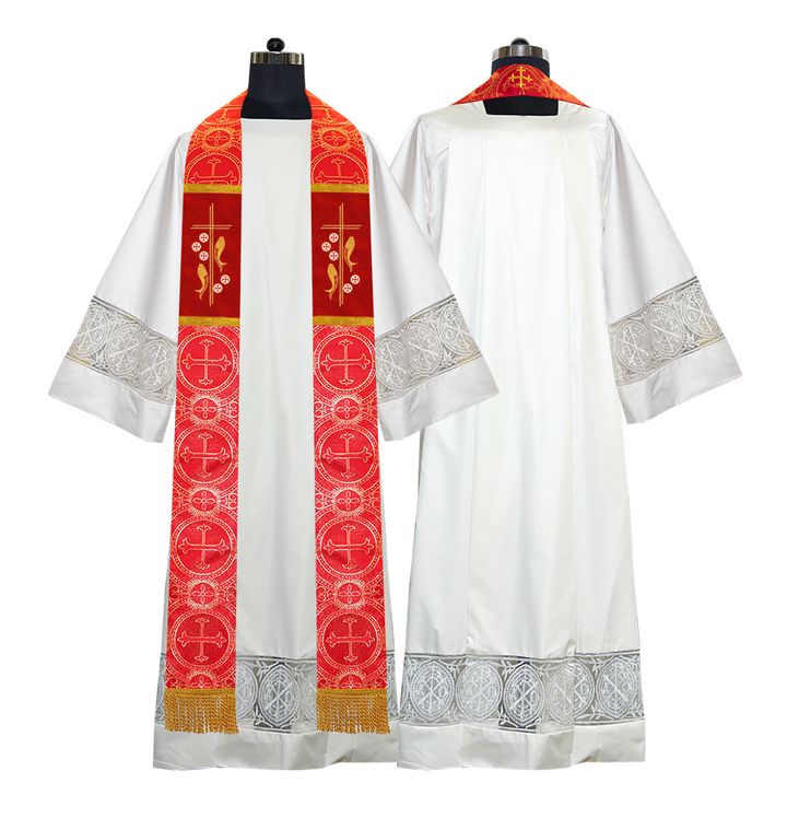 Catholic Priest Embroidered Clergy Stole with Fish and Spiritual Cross