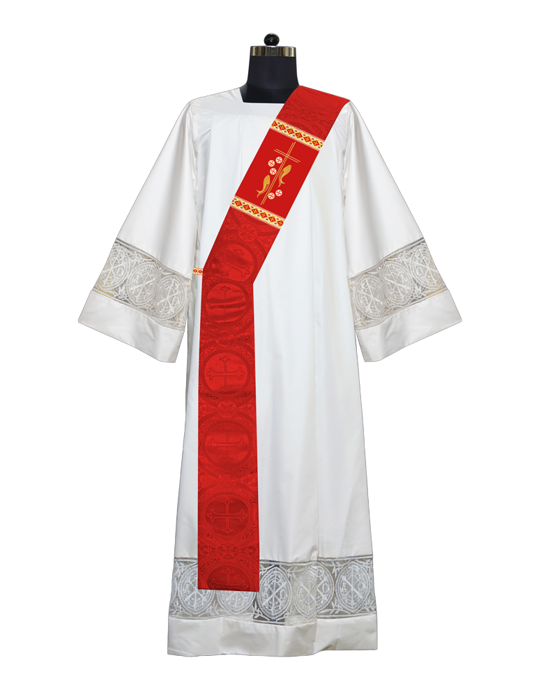 Deacon Stole Enhanced with Cross and Fish Embroidery