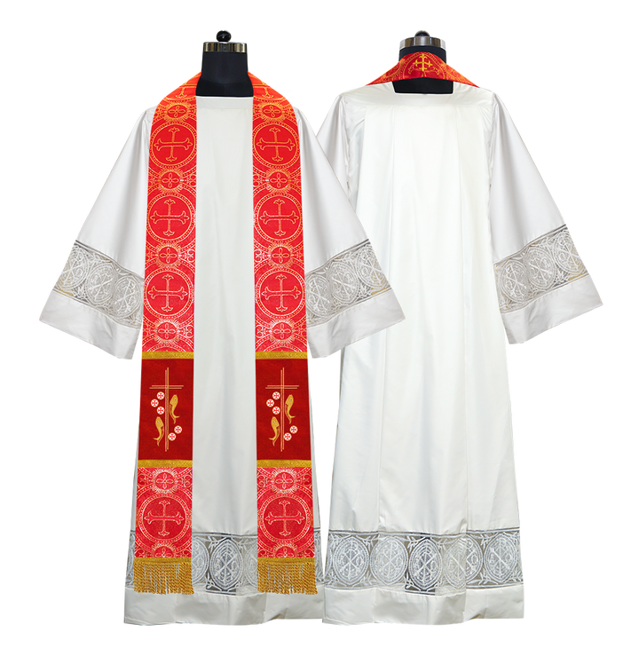 Catholic Priest Embroidered Clergy Stole with Fish and Spiritual Cross