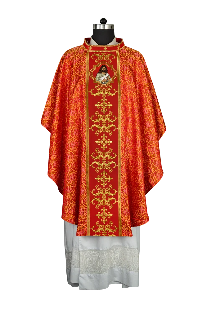 Liturgical Chasuble with Intricate Embroidery of Jesus and the Lamb
