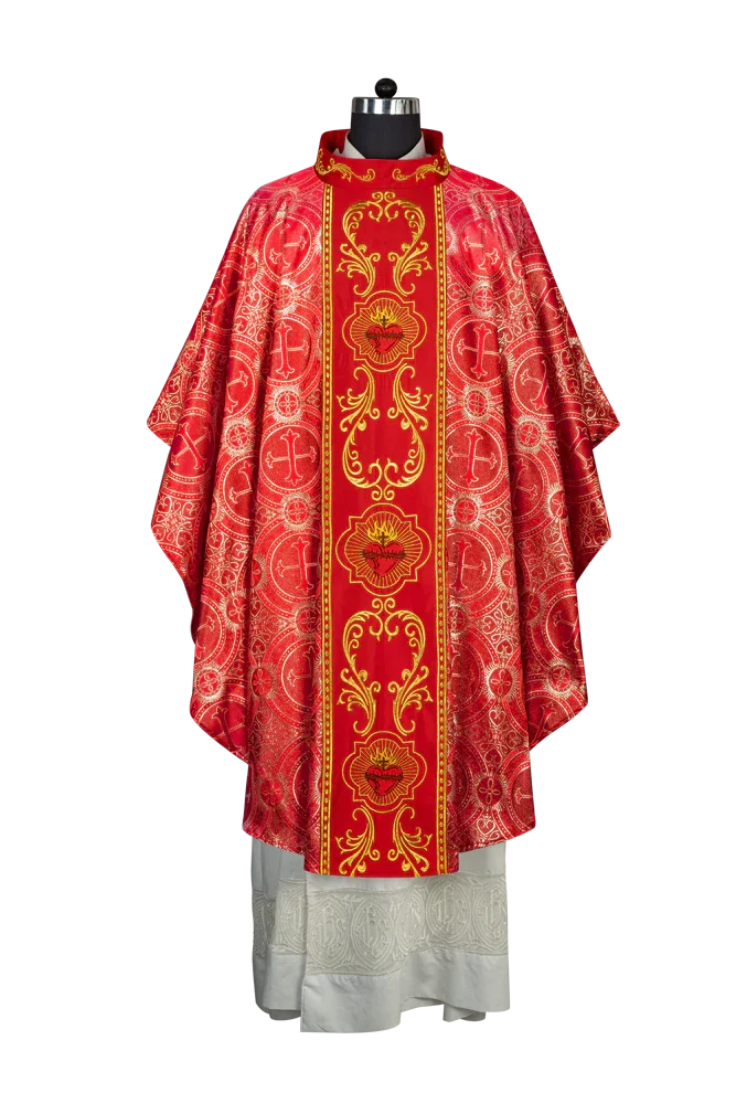 Gothic Style Chasuble with Sacred Heart Embroidered Orphrey