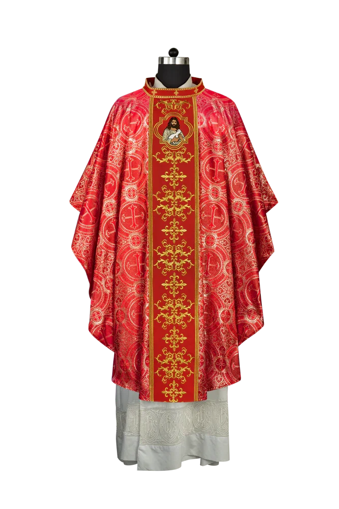 Liturgical Chasuble with Intricate Embroidery of Jesus and the Lamb