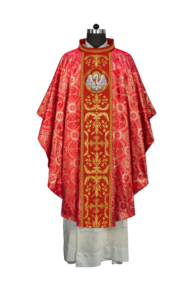 Gothic Chasuble with Ornate Pelican and Cross Embroidery