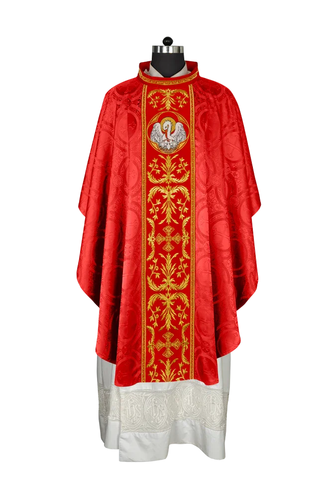 Gothic Chasuble with Ornate Pelican and Cross Embroidery