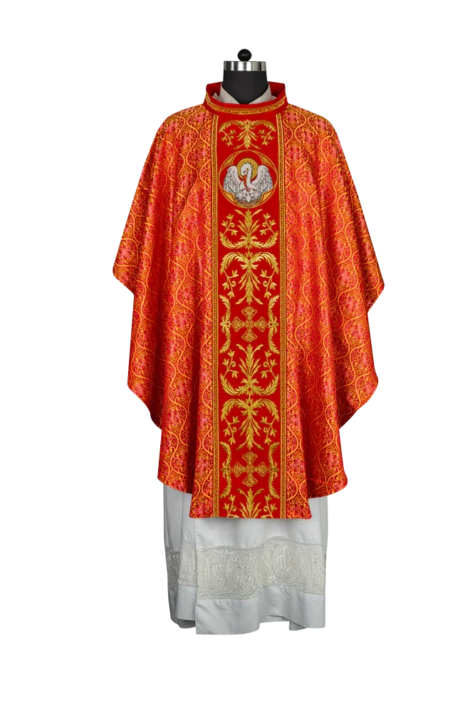 Gothic Chasuble with Ornate Pelican and Cross Embroidery