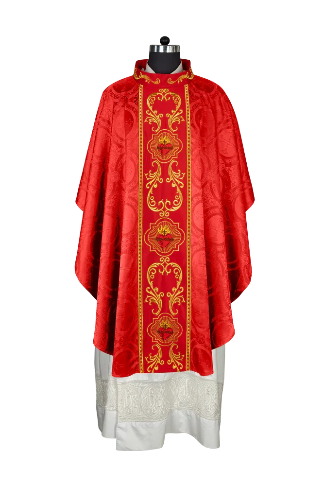 Gothic Style Chasuble with Sacred Heart Embroidered Orphrey