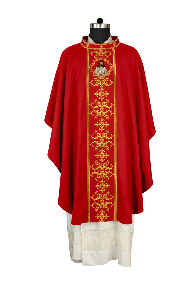 Liturgical Chasuble with Intricate Embroidery of Jesus and the Lamb