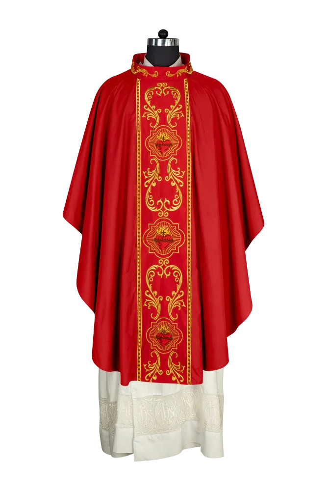 Gothic Style Chasuble with Sacred Heart Embroidered Orphrey