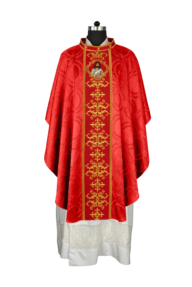 Liturgical Chasuble with Intricate Embroidery of Jesus and the Lamb