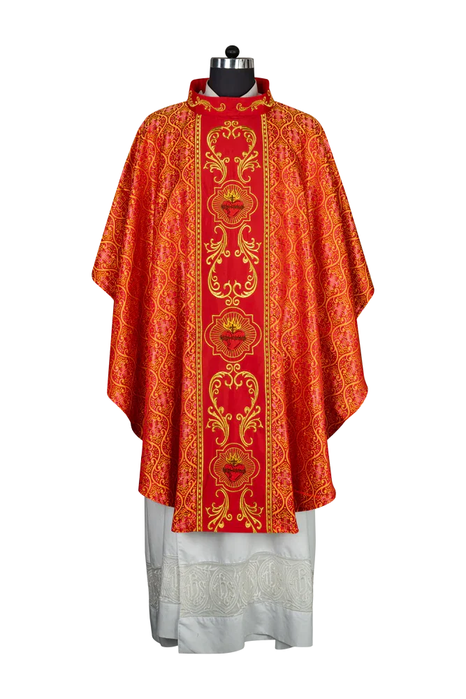 Gothic Style Chasuble with Sacred Heart Embroidered Orphrey