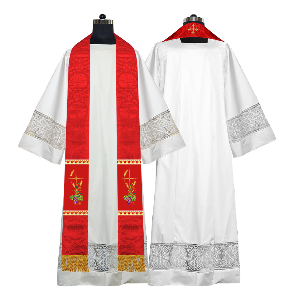 Handmade Clergy stole with Spiritual Grapes and Wheat