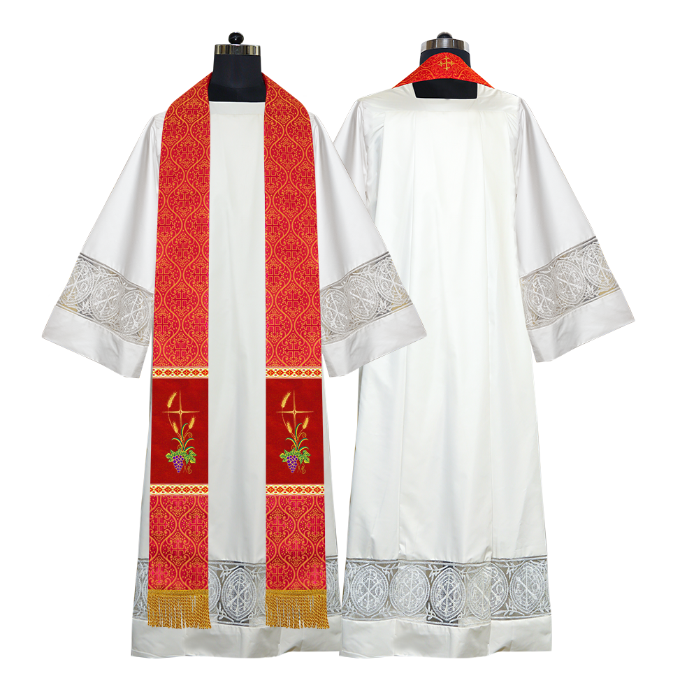 Handmade Clergy stole with Spiritual Grapes and Wheat