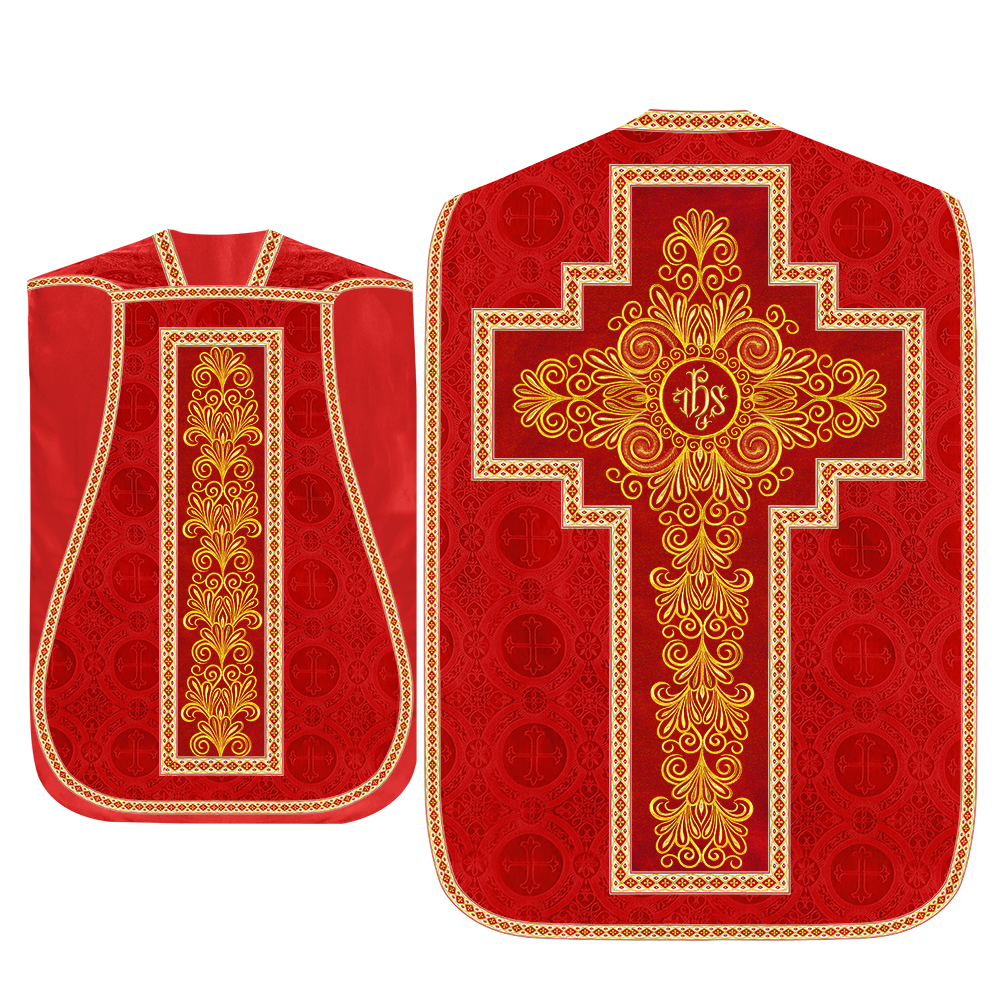 Roman Chasuble Vestment enriched With Coloured Braids and Trims