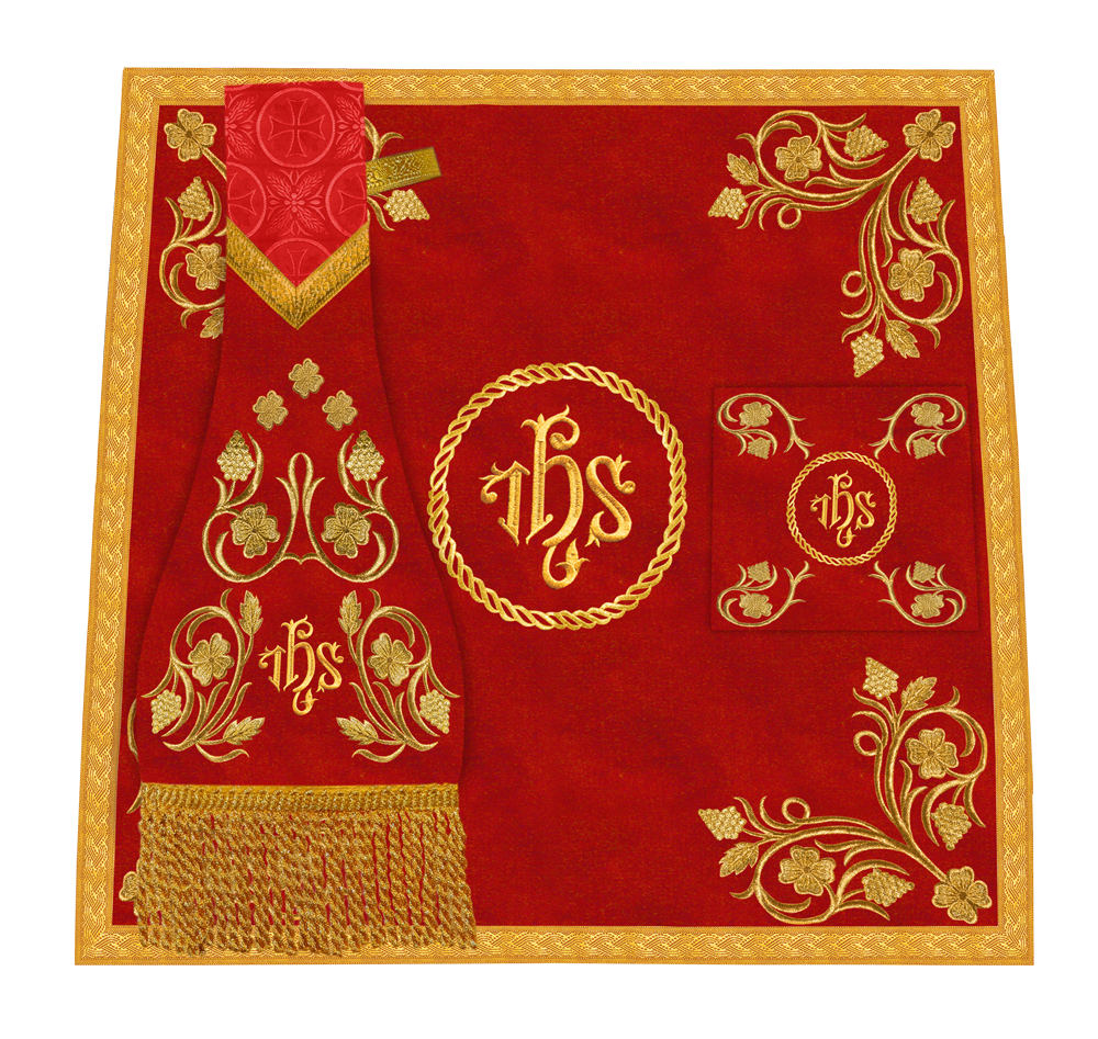 Embroidered Catholic Altar Cloth with Golden Braids