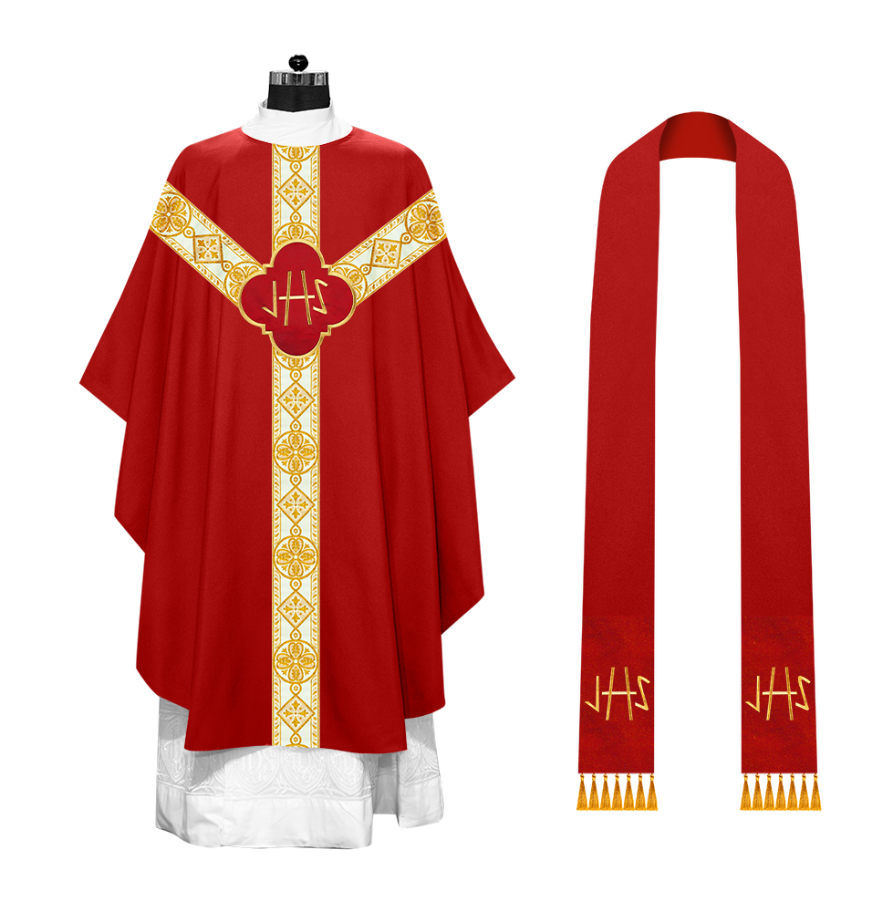 Gothic Chasuble Vestment with Motif and Trims