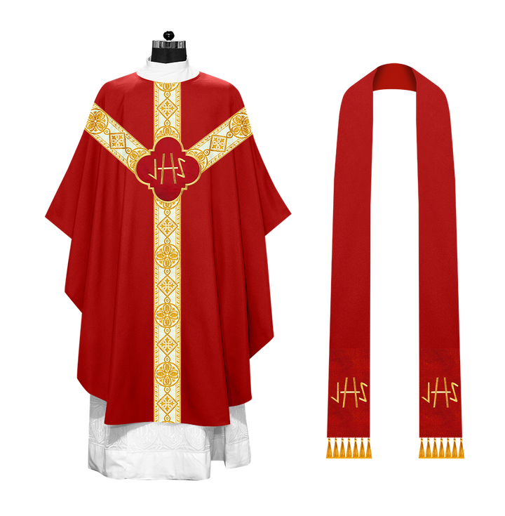 Gothic Chasuble Vestment with Motif and Trims