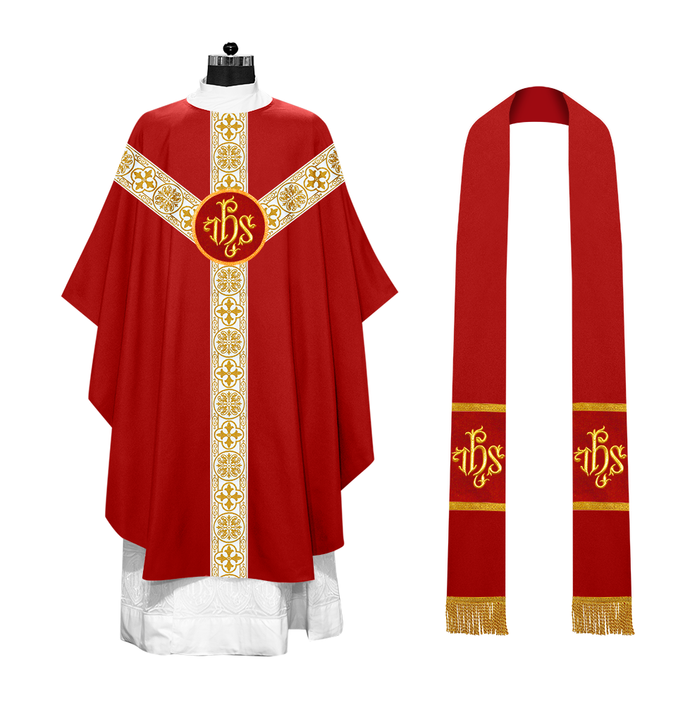 Gothic Chasuble Vestment with Motif and White Orphrey