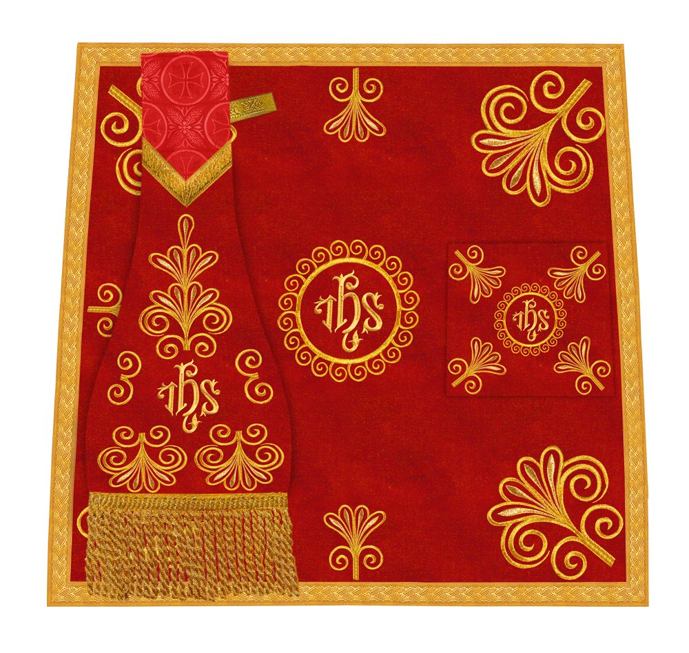 Traditional Altar Cloth Adorned with Embroidered Trims and Motif