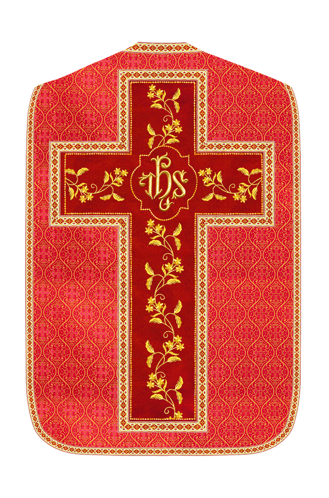 Roman Chasuble Vestment With Floral Design and Trims