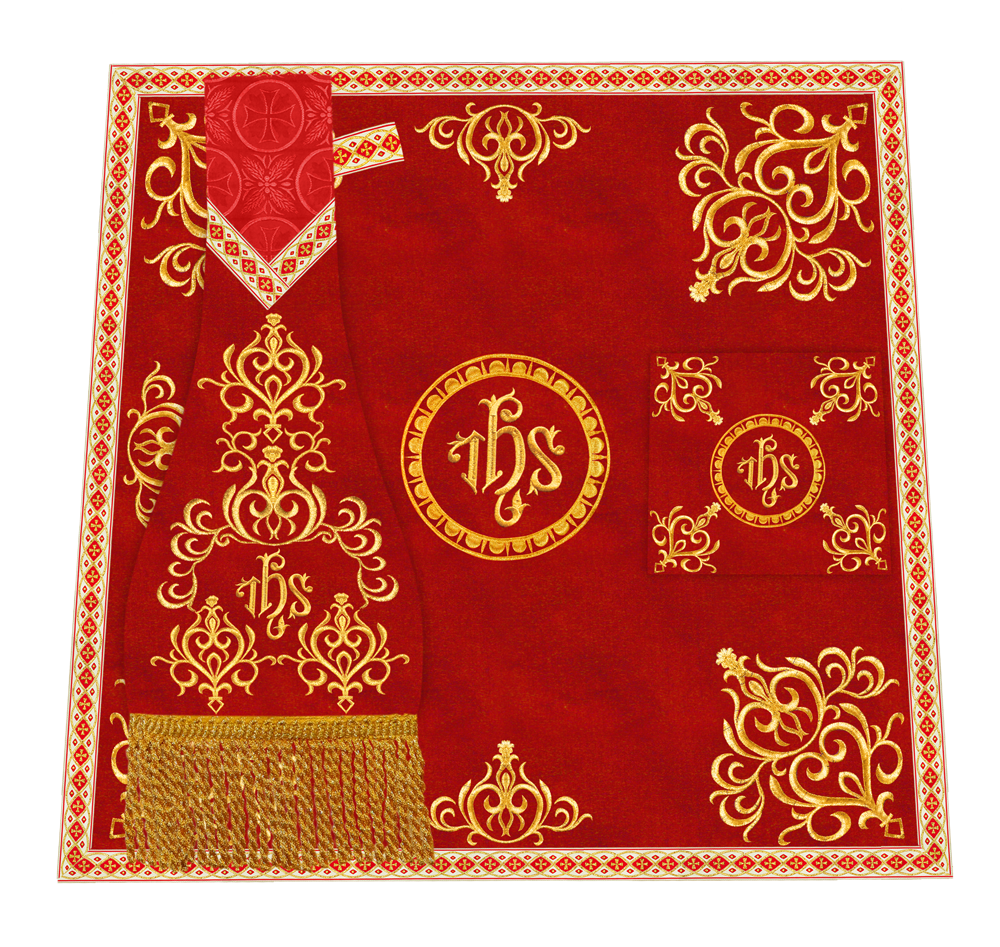 Embroidered Altar Cloth with Spiritual Motif and Braided Trims