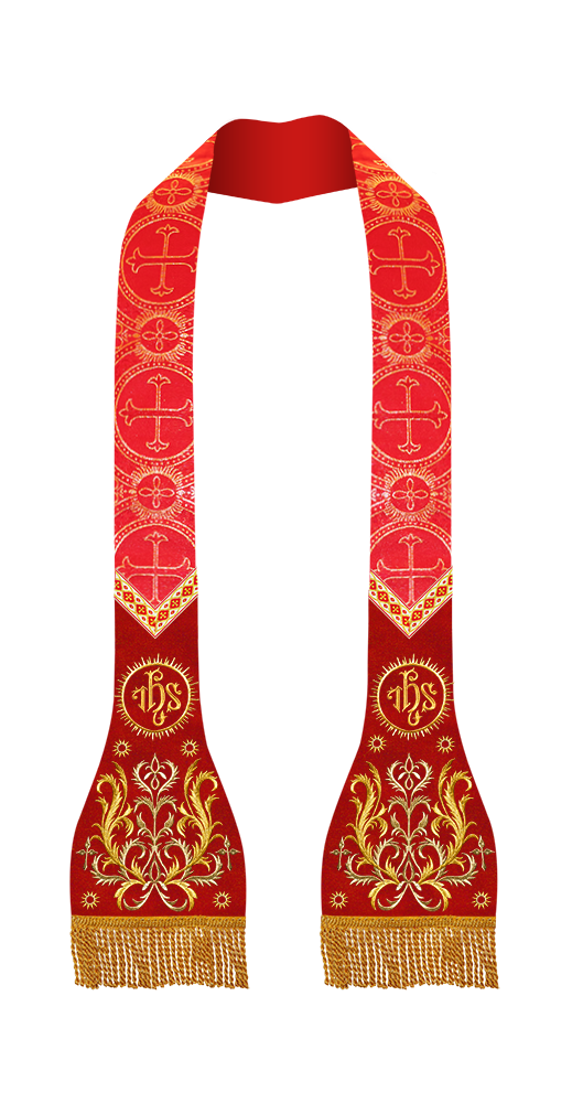 Set of Four Spiritual Roman Stole with Embroidered Motif and trims