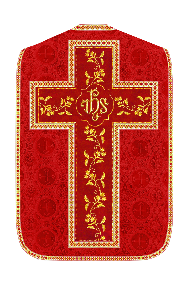 Roman Chasuble Vestment With Floral Design and Trims