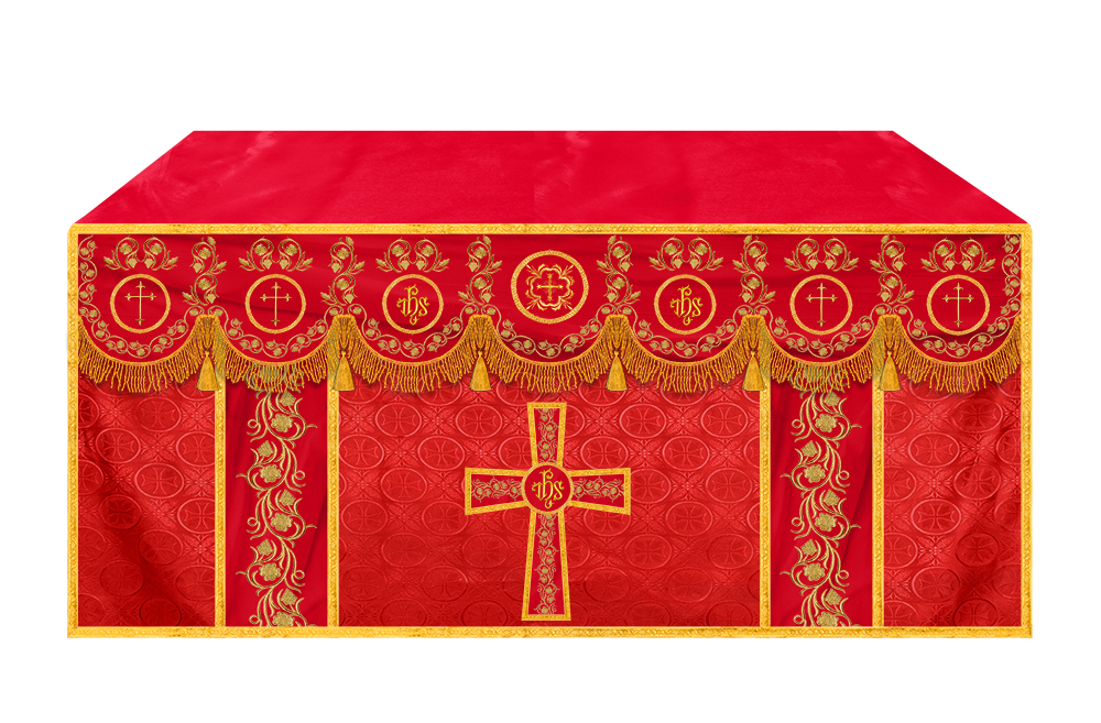 Embroidered Catholic Altar Cloth with Golden Braids