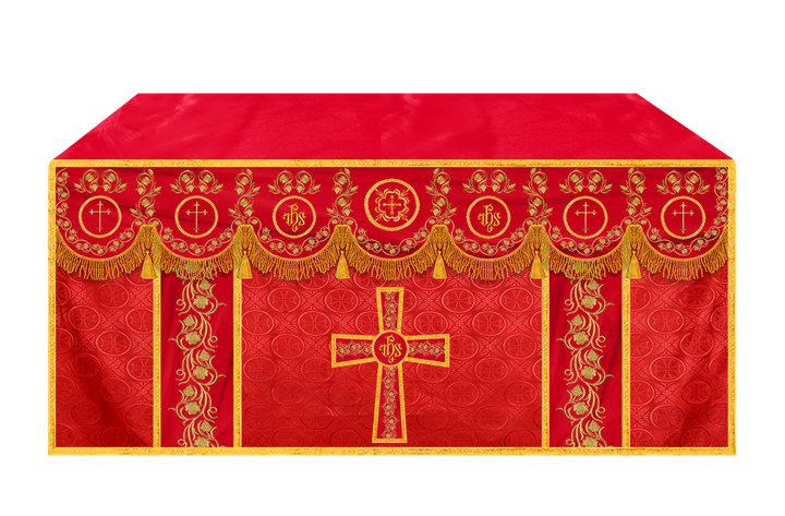 Embroidered Catholic Altar Cloth with Golden Braids