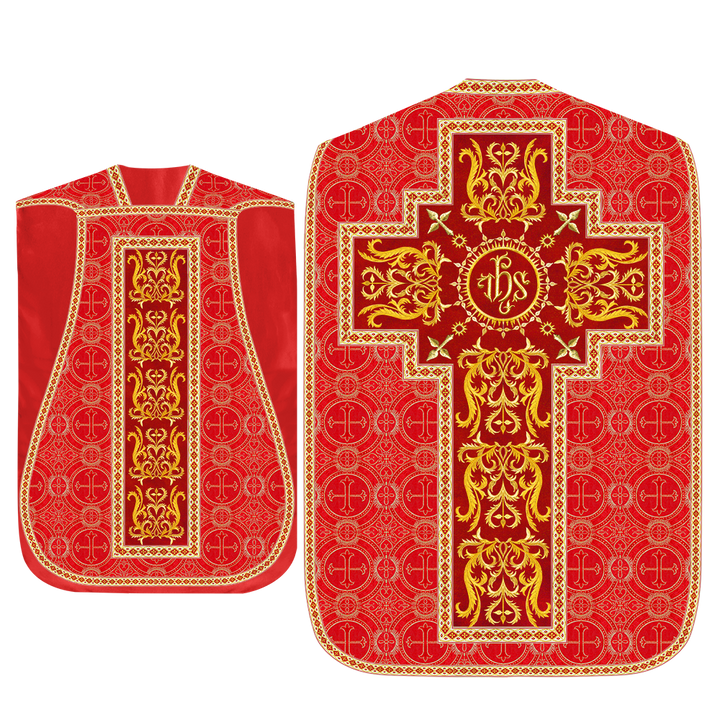 Liturgical Roman Chasuble Vestment With Spiritual Motifs and Trims