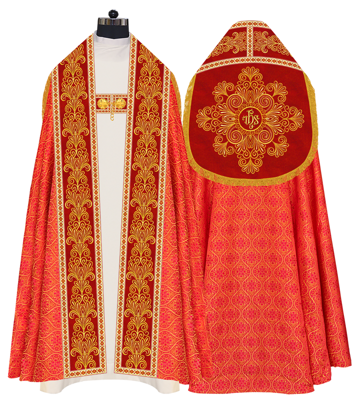 Roman Cope Vestment with Spiritual Motif and Adorned Embroidery